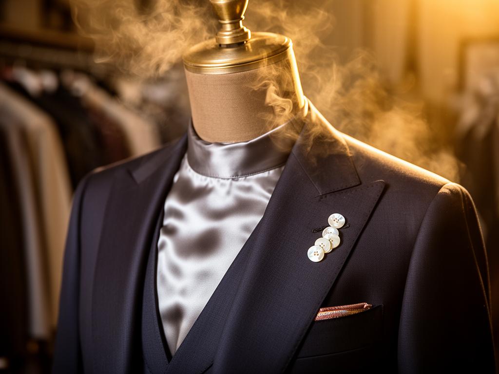Finitions d'un costume sur mannequin vapeur